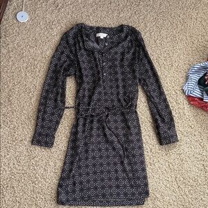 LOFT Charcoal Geometric Long Sleeve Dress
